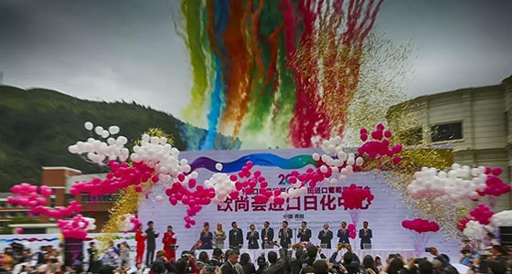 The opening ceremony of the first Qingtian Overseas Chinese Fair and Oushanghui Daily Chemicals Center was grandly opened